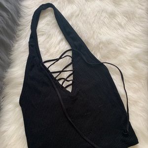 Black halter crop top